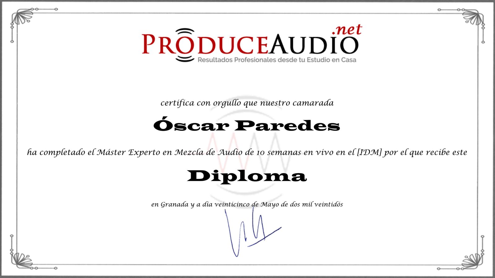Diploma Máster Experto en Mezcla de Audio — ProduceAudio.net